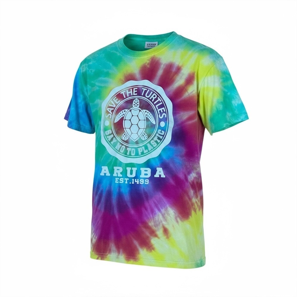 Sea Man Tie Dye Small Short Sleeve Tee Shirt Rainbow Save the Turtle Aruba